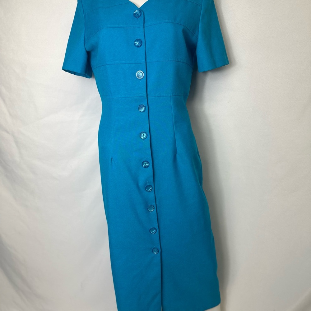 Kathie Lee Collection Teal Button-Front Midi Dress